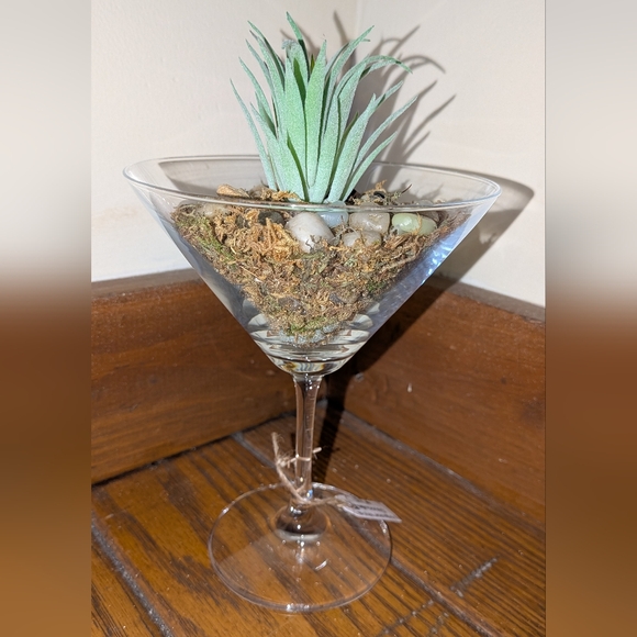 Handmade Glass Martini Terrarium with Faux Succulent - Picture 2 of 2